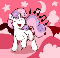 Size: 1800x1753 | Tagged: safe, artist:graphene, sweetie belle, pony, unicorn, female, filly, singing, solo, white coat