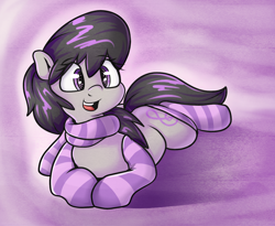 Size: 1600x1313 | Tagged: safe, artist:graphene, octavia melody, earth pony, pony, clothes, female, mare, open mouth, scarf, socks, socktavia, solo, striped socks