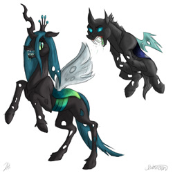 Size: 1000x1000 | Tagged: safe, artist:shimazun, queen chrysalis, changeling, changeling queen, drool, female, open mouth