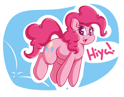 Size: 4200x3300 | Tagged: safe, artist:graphene, pinkie pie, earth pony, pony, absurd resolution, cute, dialogue, diapinkes, hi, jumping, looking at you, open mouth, smiling, solo, talking to viewer