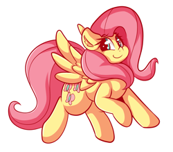 Size: 2481x2172 | Tagged: safe, artist:graphene, fluttershy, pegasus, pony, cute, looking back, shyabetes, simple background, smiling, solo, spread wings, white background