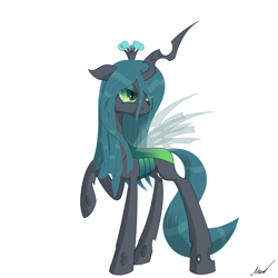 Size: 2500x2500 | Tagged: safe, artist:soveno, queen chrysalis, changeling, changeling queen, female, horn, simple background, solo