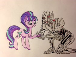 Size: 2758x2062 | Tagged: safe, artist:ameliacostanza, starlight glimmer, pony, robot, unicorn, avengers, avengers: age of ultron, crossover, marvel comics, this will end in betrayal, this will end in tears, traditional art, ultron