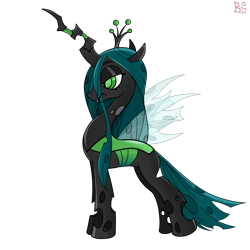 Size: 1024x1024 | Tagged: safe, artist:briarspark, queen chrysalis, changeling, changeling queen, female, green eyes, horn, solo