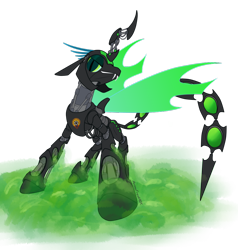 Size: 900x945 | Tagged: safe, artist:animefreak40k, queen chrysalis, changeling, changeling queen, robot, simple background, solo, transparent background