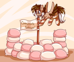 Size: 1280x1080 | Tagged: safe, artist:graphene, oc, oc only, oc:cinnamon toast, original species, clothes, female, pillow, pillow fort, plush pony, socks, solo, striped socks