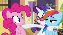 Size: 1920x1080 | Tagged: safe, derpibooru import, screencap, pinkie pie, rainbow dash, rarity, earth pony, pegasus, pony, unicorn, rarity takes manehattan, out of context