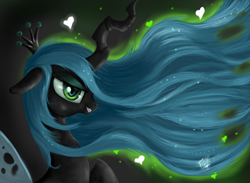 Size: 1366x1000 | Tagged: safe, artist:vanezaescobedo, queen chrysalis, changeling, changeling queen, female, grin, solo