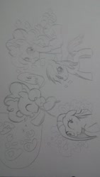 Size: 600x1066 | Tagged: safe, artist:momo, derpibooru import, pinkie pie, rainbow dash, earth pony, pegasus, pony, cute, derp, diapinkes, eyes closed, floppy ears, grin, heart, insanity, sitting, smiling, smirk, wide eyes