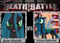 Size: 900x642 | Tagged: safe, queen chrysalis, changeling, changeling queen, death battle, exploitable meme, meme, self ponidox, tumblr:ask fluffle puff, wat