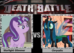 Size: 900x642 | Tagged: safe, queen chrysalis, starlight glimmer, changeling, changeling queen, pony, unicorn, death battle, exploitable meme, hilarious in hindsight, meme