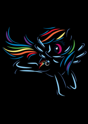 Size: 595x842 | Tagged: dead source, safe, artist:dutchcheese313, derpibooru import, rainbow dash, pegasus, pony, black background, female, mare, simple background, solo