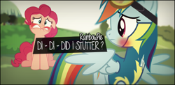 Size: 450x220 | Tagged: safe, artist:sweetleafx, derpibooru import, pinkie pie, rainbow dash, earth pony, pegasus, pony, clothes, female, goggles, lesbian, marianas trench, pinkiedash, shipping, song reference, stutter (song), uniform, wonderbolt trainee uniform