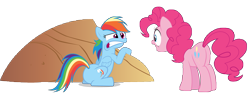 Size: 13404x5000 | Tagged: safe, artist:rubez2525, derpibooru import, pinkie pie, rainbow dash, earth pony, pegasus, pony, over a barrel, .ai available, absurd resolution, simple background, transparent background, vector