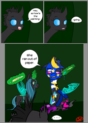 Size: 1000x1400 | Tagged: safe, artist:ryuredwings, queen chrysalis, changeling, changeling queen, nymph, comic, cute, cutealis, dialogue, female, filly, filly queen chrysalis, foal, paint, silly, younger