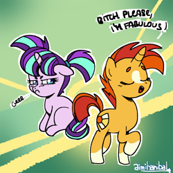 Size: 1280x1280 | Tagged: safe, artist:aimihanibal, starlight glimmer, sunburst, pony, unicorn, the cutie re-mark, 30 minute art challenge, 30minhentai, bitch please, colt, colt sunburst, female, filly, filly starlight glimmer, harsher in hindsight, male, pigtails, teary eyes, vulgar, younger