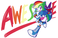 Size: 600x397 | Tagged: safe, artist:rvceric, derpibooru import, rainbow dash, equestria girls, awesome, boots, clothes, compression shorts, cute, female, open mouth, shoes, simple background, skirt, socks, solo, transparent background, wristband