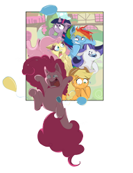 Size: 2835x3685 | Tagged: safe, artist:pinmice, derpibooru import, applejack, fluttershy, pinkie pie, rainbow dash, rarity, twilight sparkle, earth pony, pegasus, pony, unicorn, fourth wall, mane six, out of frame