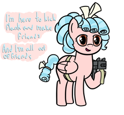 Size: 4000x3729 | Tagged: safe, artist:czu, cozy glow, pegasus, pony, dialogue, female, filly, gun, imminent school shooting, m10, mac-10, machine gun, machine pistol, mare, simple background, solo, text, they live, this will end in school shooting, weapon, white background