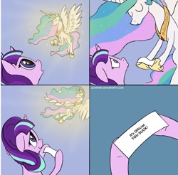 Size: 1360x1338 | Tagged: safe, artist:zoarvek, edit, princess celestia, starlight glimmer, alicorn, pony, celestia's message to starlight, drama, exploitable meme, meme, mortal kombat, shao kahn, starlight drama