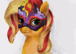 Size: 4961x3508 | Tagged: safe, artist:katieunicorn, sunset shimmer, pony, unicorn, masked shimmer, solo