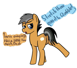 Size: 3712x3292 | Tagged: safe, artist:czu, quibble pants, rainbow dash, pegasus, pony, dialogue, looking back, offscreen character, plot, stretching