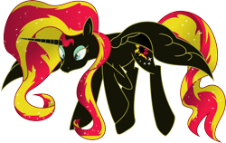 Size: 5000x3167 | Tagged: safe, artist:theshadowstone, sunset shimmer, alicorn, pony, alicornified, flying, nightmare sunset shimmer, race swap, shimmercorn, simple background, solo, transparent background, vector