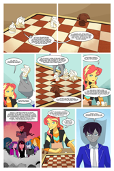 Size: 1200x1800 | Tagged: safe, artist:magneticskye, adagio dazzle, aria blaze, queen chrysalis, sonata dusk, sunset shimmer, oc, oc:knight light, changeling, changeling queen, equestria girls, chess, equestria girls hearts and strings