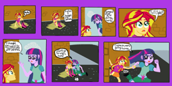 Size: 2338x1177 | Tagged: safe, artist:oneovertwo, sunset shimmer, twilight sparkle, equestria girls, comic, humanized, pony coloring, the return of sunset shimmer (comic)