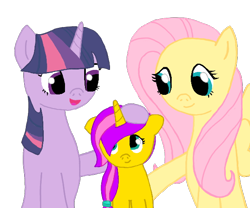 Size: 600x500 | Tagged: safe, artist:equestriasponies, derpibooru import, fluttershy, twilight sparkle, oc, oc:herbal essence, pegasus, pony, family, female, lesbian, magical lesbian spawn, mama twilight, offspring, parent:fluttershy, parent:twilight sparkle, parents:twishy, shipping, twishy