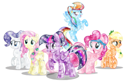 Size: 7087x4606 | Tagged: safe, artist:infinitewarlock, derpibooru import, applejack, fluttershy, pinkie pie, rainbow dash, rarity, twilight sparkle, twilight sparkle (alicorn), alicorn, crystal pony, earth pony, pegasus, pony, unicorn, absurd resolution, crystal rarity, crystal twilight, crystallized, female, mane six, mare, simple background, transparent background