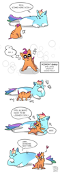 Size: 672x1920 | Tagged: safe, artist:dusty-munji, derpibooru import, rainbow dash, scootaloo, cat, catified, comic, cute, cutealoo, engrish, grooming, simple background, species swap