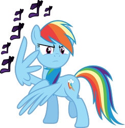 Size: 3000x3061 | Tagged: safe, artist:ambassad0r, derpibooru import, rainbow dash, pegasus, pony, jojo pose, jojo's bizarre adventure, menacing, simple background, transparent background, vector, wing hands, ゴ ゴ ゴ