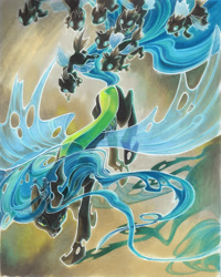 Size: 1000x1249 | Tagged: safe, artist:fleebites, queen chrysalis, changeling, changeling queen, cuteling, swarm