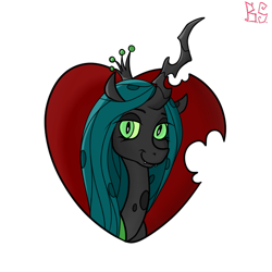 Size: 600x600 | Tagged: safe, artist:briarspark, queen chrysalis, changeling, changeling queen, bite mark, heart, smiling, solo