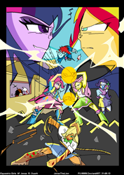 Size: 827x1169 | Tagged: safe, artist:jonaslion52, applejack, fluttershy, pinkie pie, rainbow dash, rarity, sunset shimmer, twilight sparkle, equestria girls, dragon ball z, mane six