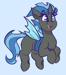 Size: 977x1111 | Tagged: safe, artist:graphene, oc, oc:nirvana, changeling, blue changeling, changeling oc, smiling, solo