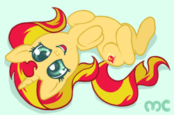 Size: 832x554 | Tagged: safe, artist:mcponyponypony, sunset shimmer, pony, unicorn, behaving like a dog, cute, lying, on back, shimmerbetes, solo