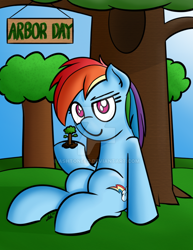 Size: 800x1035 | Tagged: safe, artist:ashtoneer, derpibooru import, rainbow dash, pegasus, pony, arbor day, figurine, miniature, sitting, solo, tree