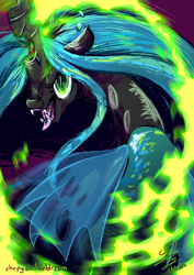 Size: 842x1190 | Tagged: safe, artist:chirpy-chi, queen chrysalis, changeling, changeling queen, magic, solo, tongue out