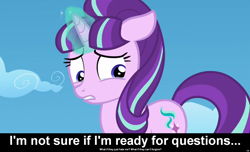 Size: 1600x973 | Tagged: safe, starlight glimmer, pony, unicorn, comic:celestia's servant interview, caption, cs captions, female, interview, mare, solo