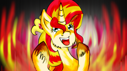 Size: 1920x1080 | Tagged: safe, artist:resonance, sunset shimmer, pony, unicorn, open mouth, solo, wallpaper