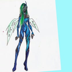 Size: 1080x1080 | Tagged: safe, artist:ilikeeatopalminerals, queen chrysalis, human, horned humanization, humanized, simple background, skinny, solo, white background, winged humanization