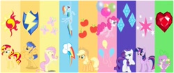 Size: 1024x430 | Tagged: safe, artist:bronielicious, applejack, flash sentry, fluttershy, pinkie pie, rainbow dash, rarity, spike, sunset shimmer, twilight sparkle, twilight sparkle (alicorn), alicorn, dragon, earth pony, pegasus, pony, unicorn, cutie mark, female, mane seven, mane six, mare