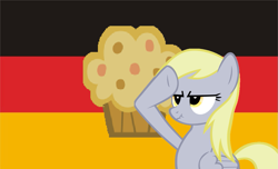 Size: 1125x685 | Tagged: safe, derpy hooves, pegasus, pony, female, flag, germany, mare, muffin, rainbow dash salutes, salute