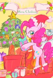 Size: 709x1049 | Tagged: safe, artist:gebomamire, derpibooru import, applejack, fluttershy, pinkie pie, rainbow dash, rarity, twilight sparkle, earth pony, pegasus, pony, unicorn, christmas tree, clothes, mane six, pixiv, socks, tree