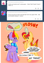 Size: 834x1200 | Tagged: safe, artist:miroslav46, sunset shimmer, oc, pony, ask, ketchup, mustard, sunset shimmer hates you, tumblr