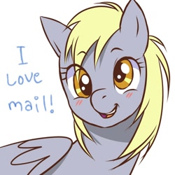 Size: 500x500 | Tagged: artist needed, safe, derpy hooves, pegasus, pony, ask, ask derpyhooves, blushing, cute, derpabetes, female, mare, open mouth, smiling, solo