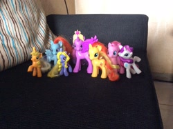 Size: 2592x1936 | Tagged: safe, applejack, pinkie pie, rainbow dash, rarity, sunset shimmer, twilight sparkle, twilight sparkle (alicorn), oc, alicorn, earth pony, pegasus, pony, unicorn, brushable, collection, custom, female, mare, toy