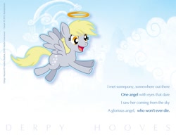 Size: 1500x1150 | Tagged: safe, artist:bunnyfriend, derpy hooves, angel, pegasus, pony, cloud, cloudy, derpygate, female, flying, halo, mare, solo